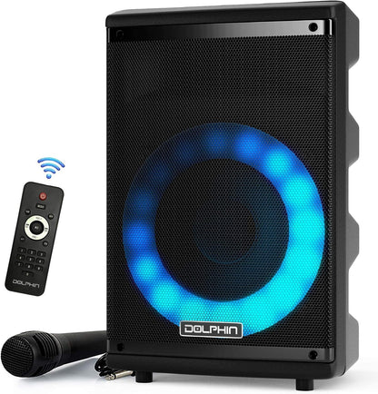 Dolphin SP - 807RBT – 8” Bluetooth Party Speaker, X - BASS, WaveSync, 7 - Color LED Lights, Wired Mic &amp; Remote, Portable with Rechargeable Battery - Top ElectrosSpeakersSP - 807RBT850006218554