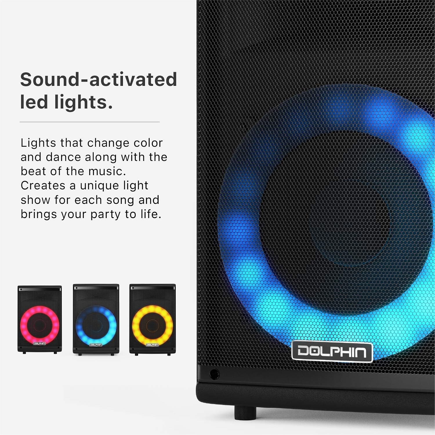 Dolphin SP - 807RBT – 8” Bluetooth Party Speaker, X - BASS, WaveSync, 7 - Color LED Lights, Wired Mic &amp; Remote, Portable with Rechargeable Battery - Top ElectrosSpeakersSP - 807RBT850006218554