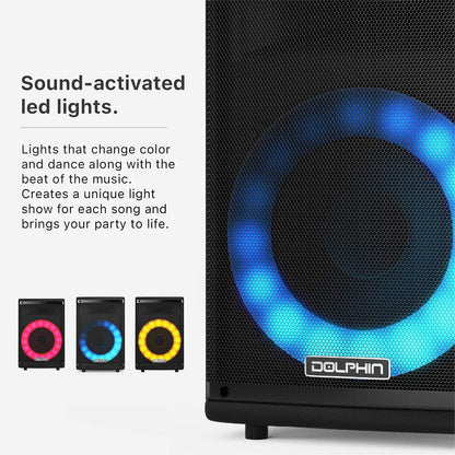 Dolphin SP - 807RBT – 8” Bluetooth Party Speaker, X - BASS, WaveSync, 7 - Color LED Lights, Wired Mic &amp; Remote, Portable with Rechargeable Battery - Top ElectrosSpeakersSP - 807RBT850006218554