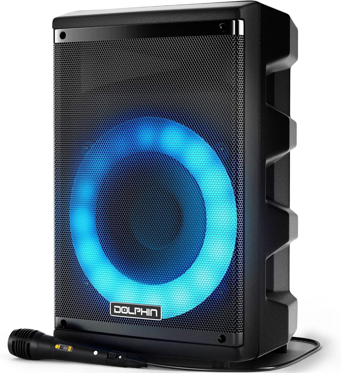 Dolphin SP - 807RBT – 8” Bluetooth Party Speaker, X - BASS, WaveSync, 7 - Color LED Lights, Wired Mic &amp; Remote, Portable with Rechargeable Battery - Top ElectrosSpeakersSP - 807RBT850006218554