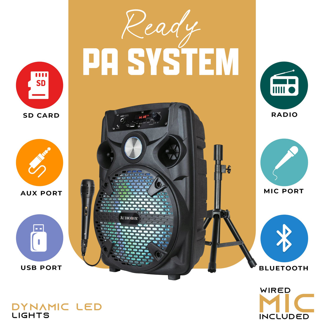 Portable 8" PA Party Speaker with Stand and Wired Microphone - Perfect for Karaoke & Public Address - Top ElectrosSpeakersABX - 82S810059430143