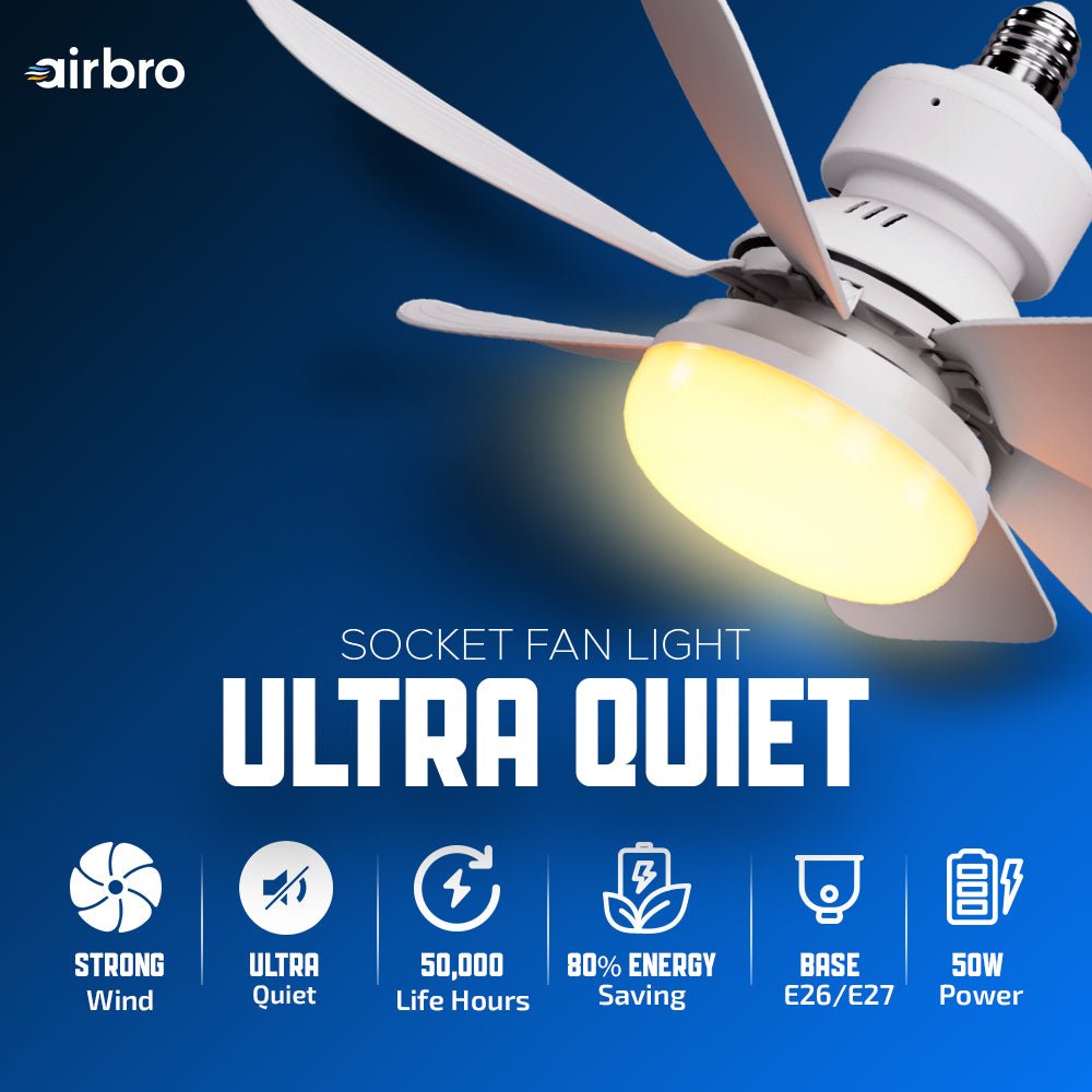 Socket Fan Light w/ Remote – 3 - Speed Fan, Color Changing Light, Ultra Quiet, Sleep Timer | E26 Base, No Wiring Needed - Top ElectrosFanFLA - 21
