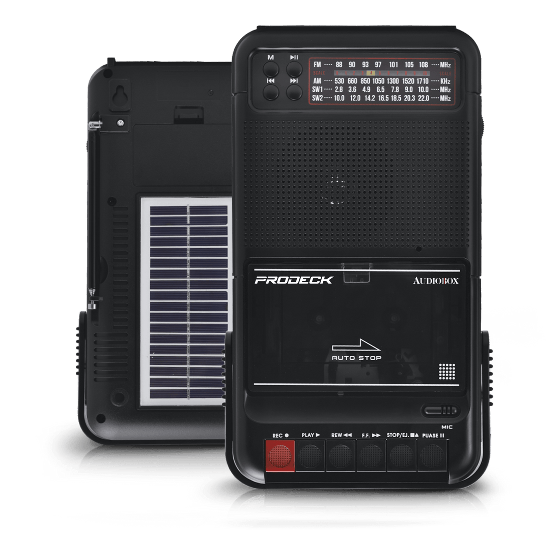 Solar Cassette Player with Bluetooth, FM/AM/SW Radio, USB/TF Recording – Retro Boombox with Rechargeable Battery - Top ElectrosRecord PlayersRXC - 100RBT