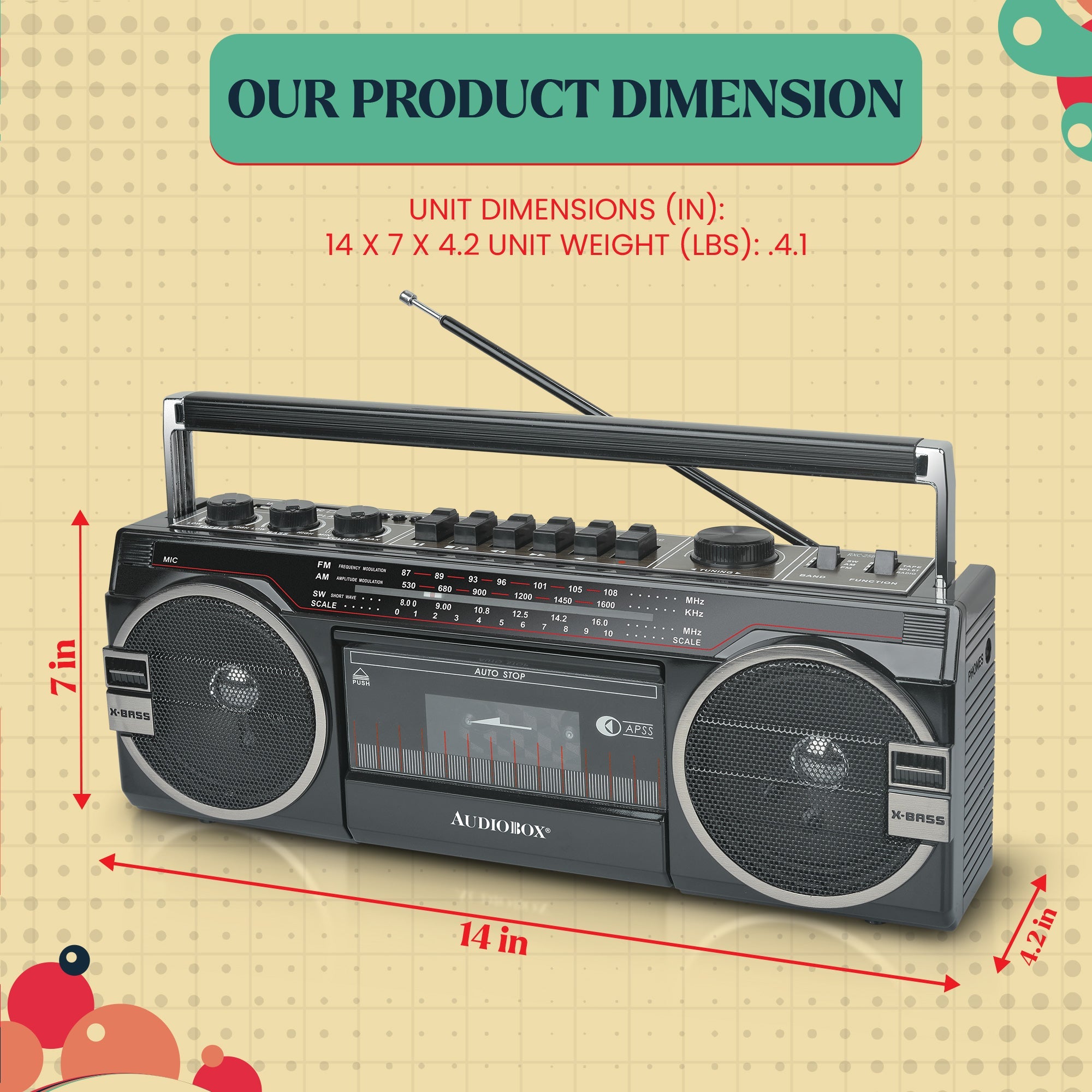 Audiobox RXC-25BT Cassette Player &amp; Recorder with AM/FM/SW Radio - Top ElectrosSpeakersRXC-25BT BLACK810059430471