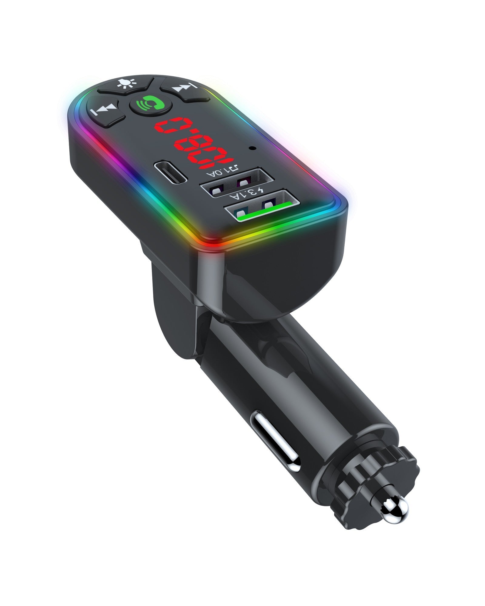 Audiobox TR-20 Bluetooth FM Transmitter with LED Lights - Top Electros