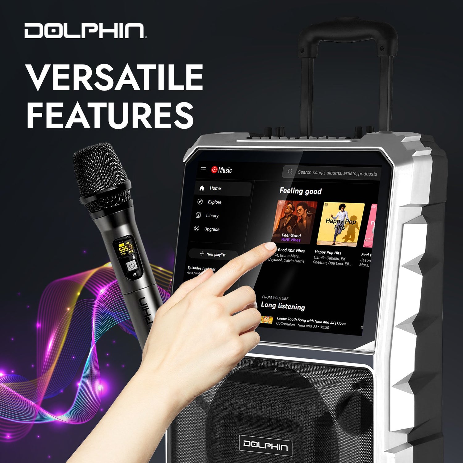 Dolphin KB-85R Portable Karaoke Machine with Touchscreen &amp; Wireless Microphone - Top ElectrosKaraoke SystemKB-85R810059431782