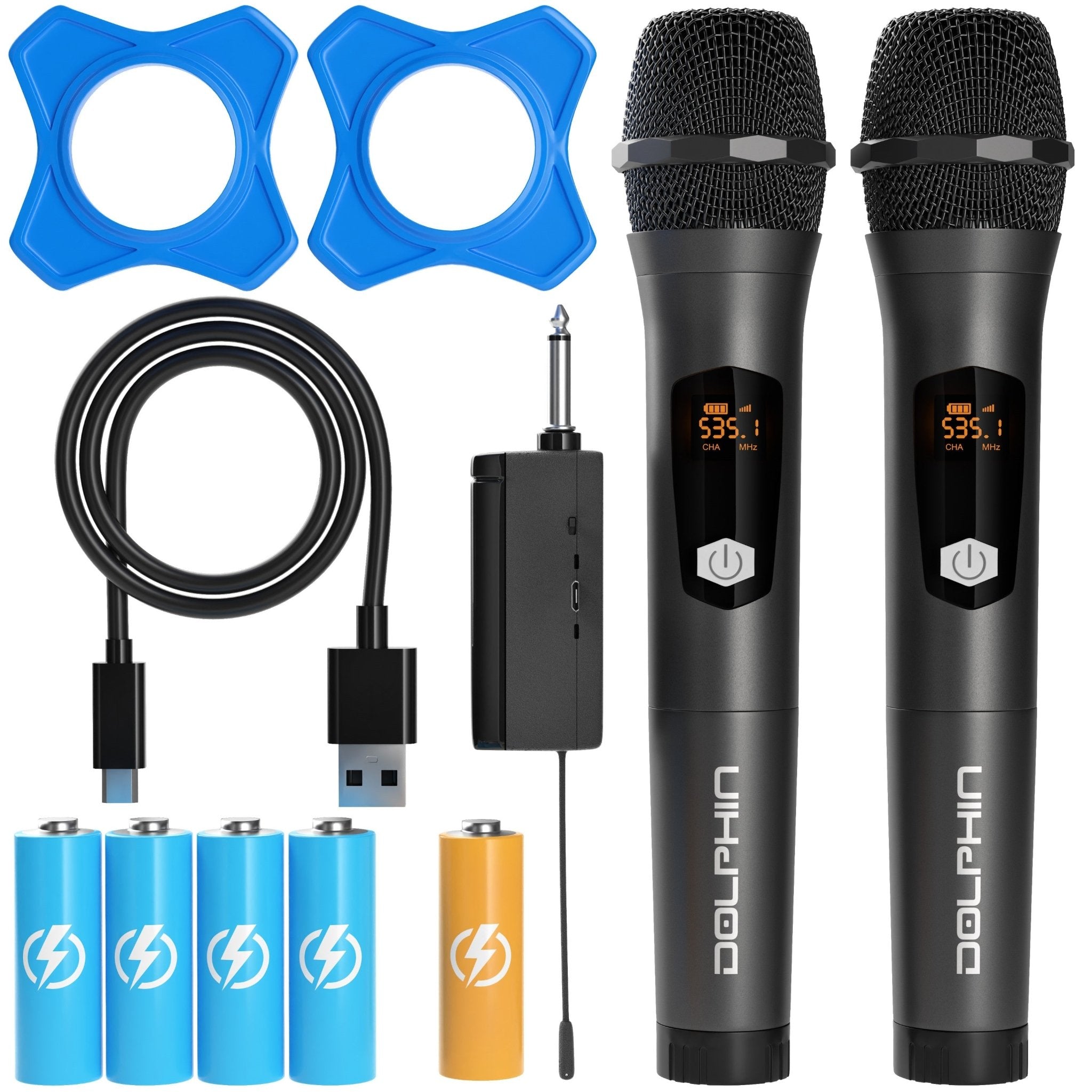 Dolphin MCX20 Wireless Microphone System, Cordless Dual Handheld Dynamic Mic Set with Rechargeable Receiver (Set of 2) - Top ElectrosWireless MicrophoneMCX20810059430327