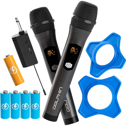 Dolphin MCX20 Wireless Microphone System, Cordless Dual Handheld Dynamic Mic Set with Rechargeable Receiver (Set of 2) - Top ElectrosWireless MicrophoneMCX20810059430327