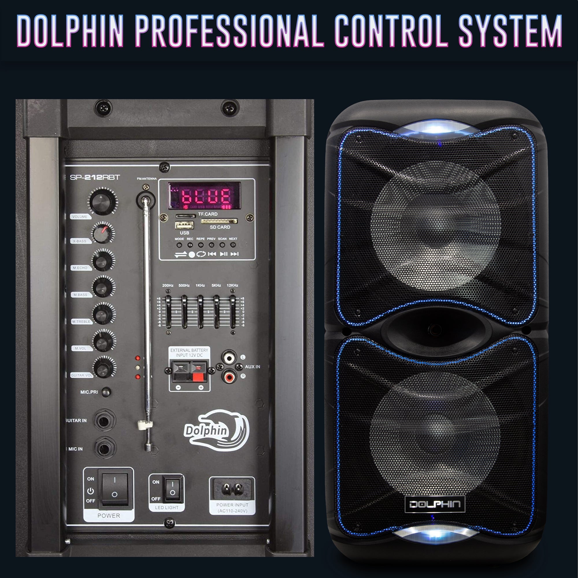 Dolphin SP-212RBT Portable Bluetooth Party Speaker with Lights and PA System with Expandable Battery - Top ElectrosSpeakersSP-212RBT682055446981