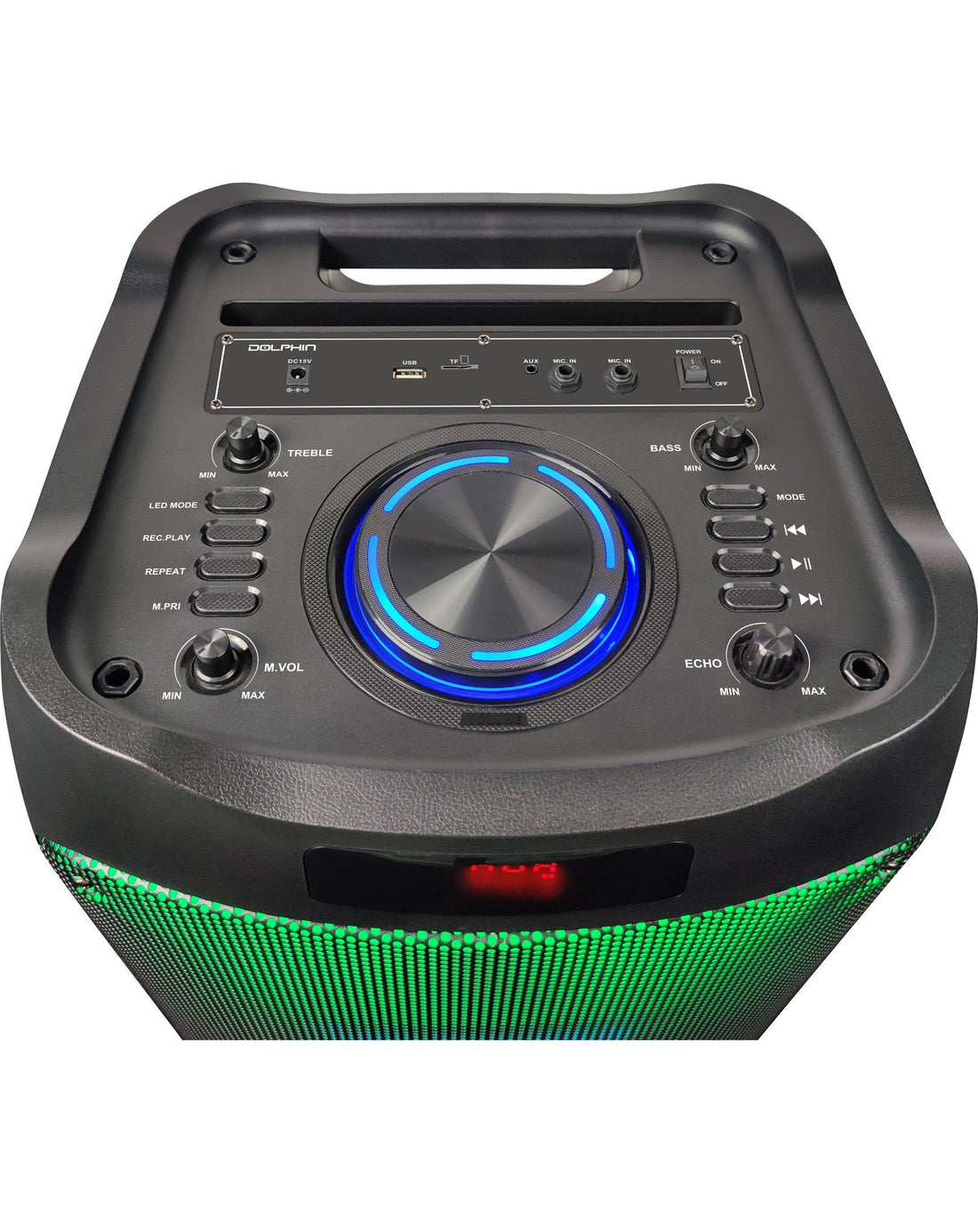 Dolphin SPF-1212R Powerful Sound & BASS 5100W | Portable Rechargeable Big Party Speaker | Dual 12", 3X 1 Tweeters | LED Party Lights, Handles and Wheels, Includes 2X Mic & Remote Control - Top ElectrosSpeakersSPF-1212R810059431263